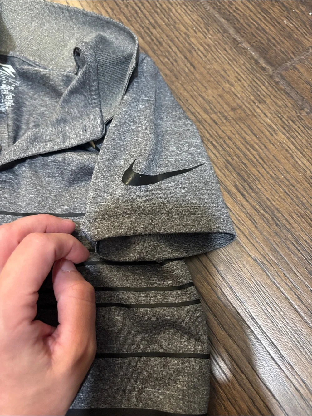 Nike Gray Short-Sleeve Polo with Black and Red Stripes